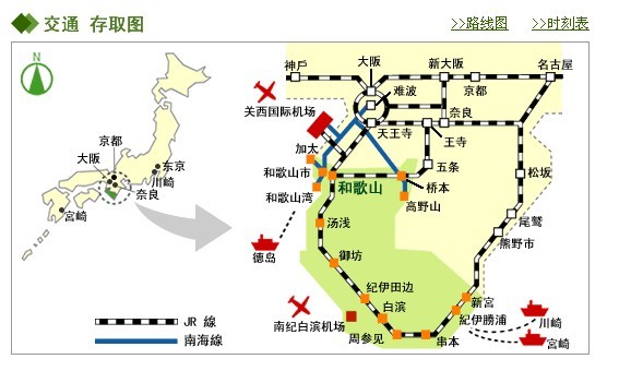 日本各大城市至和歌山县交通路线图-近畿地方
