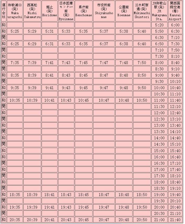和歌山县与关西机场的巴士交通信息