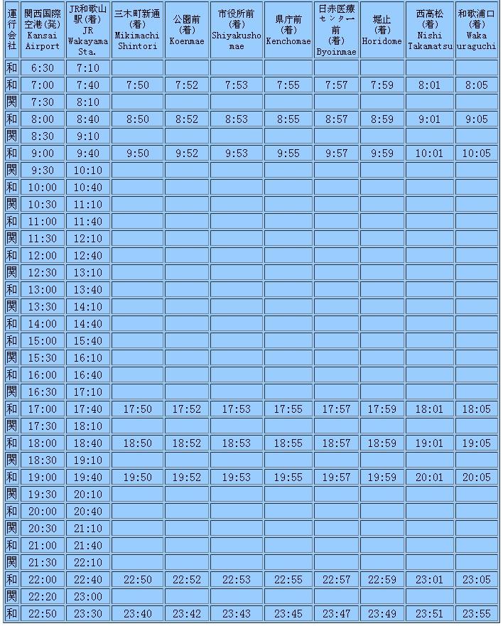 和歌山县与关西机场的巴士交通信息-近畿地方