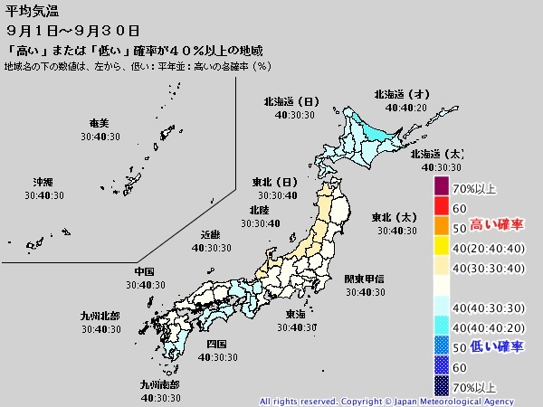 日本9月份全国气温预计和往年持平 降水或有所增加