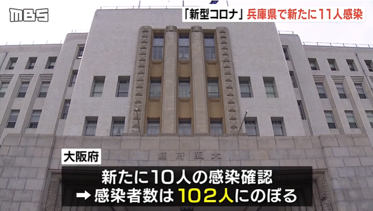 大阪累计确诊感染者超过100人，日本全国排名第三