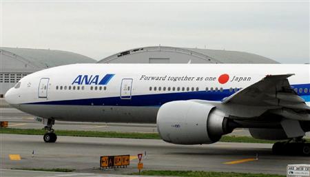 全日空波音777飞机涂饰“加油日本” 祈愿早日复兴