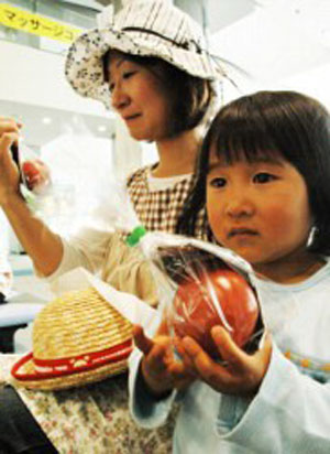 川副町农户向佐贺机场的乘客赠送西红柿