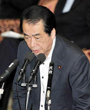 日本首相菅直人明确表示自己将承担责任 希望继续留任