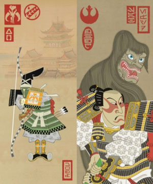 日本传统浮士绘画风抽象演绎《星球大战》
