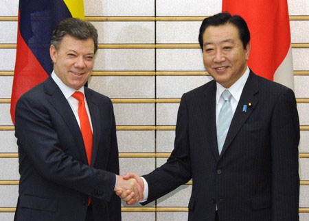 哥伦比亚总统访日 首相野田佳彦首次与外国首脑举行会谈