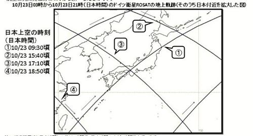 ROSAT卫星预计明日坠落地球 届时4次划过日本上空