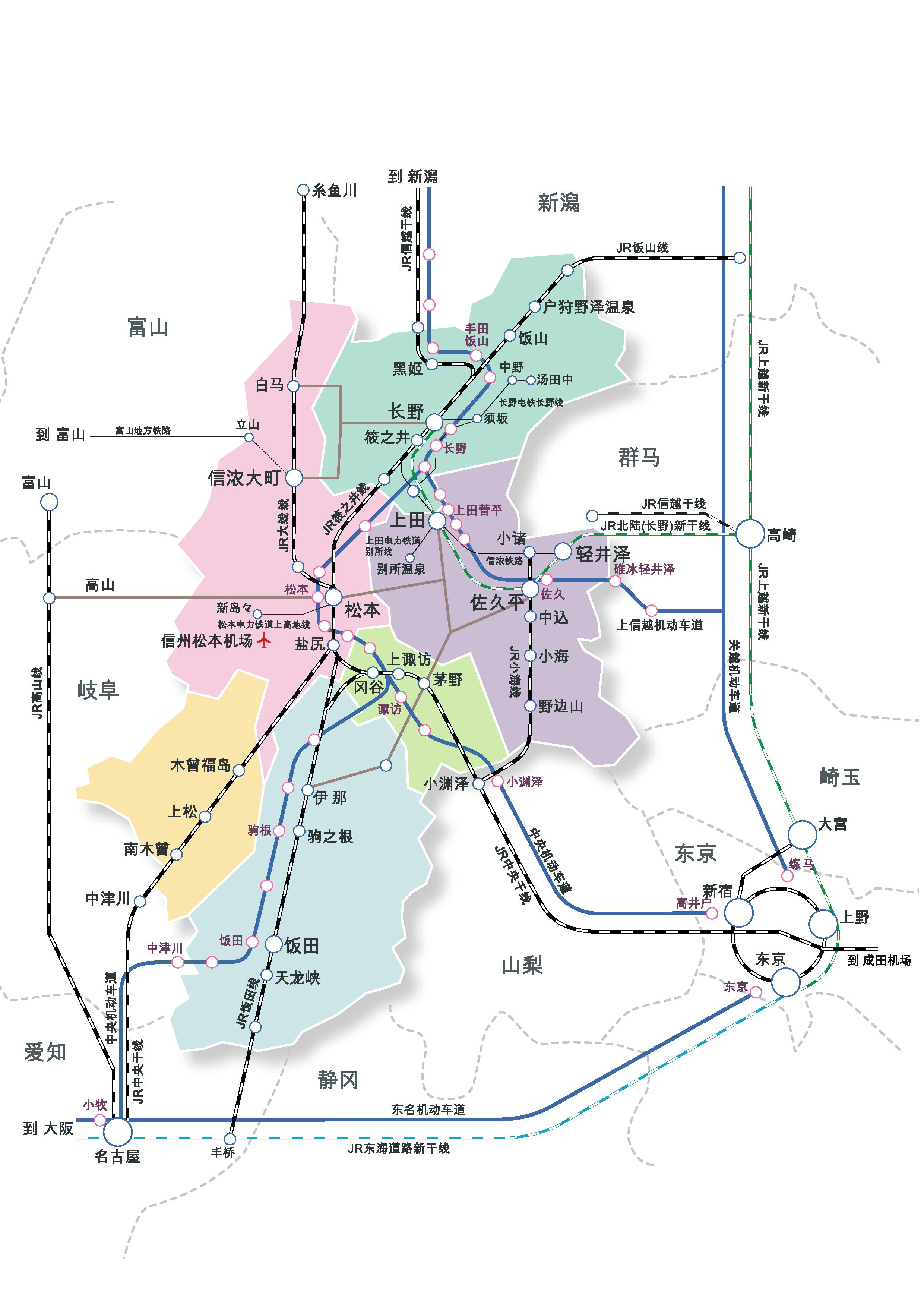 往长野县方向的主要交通信息