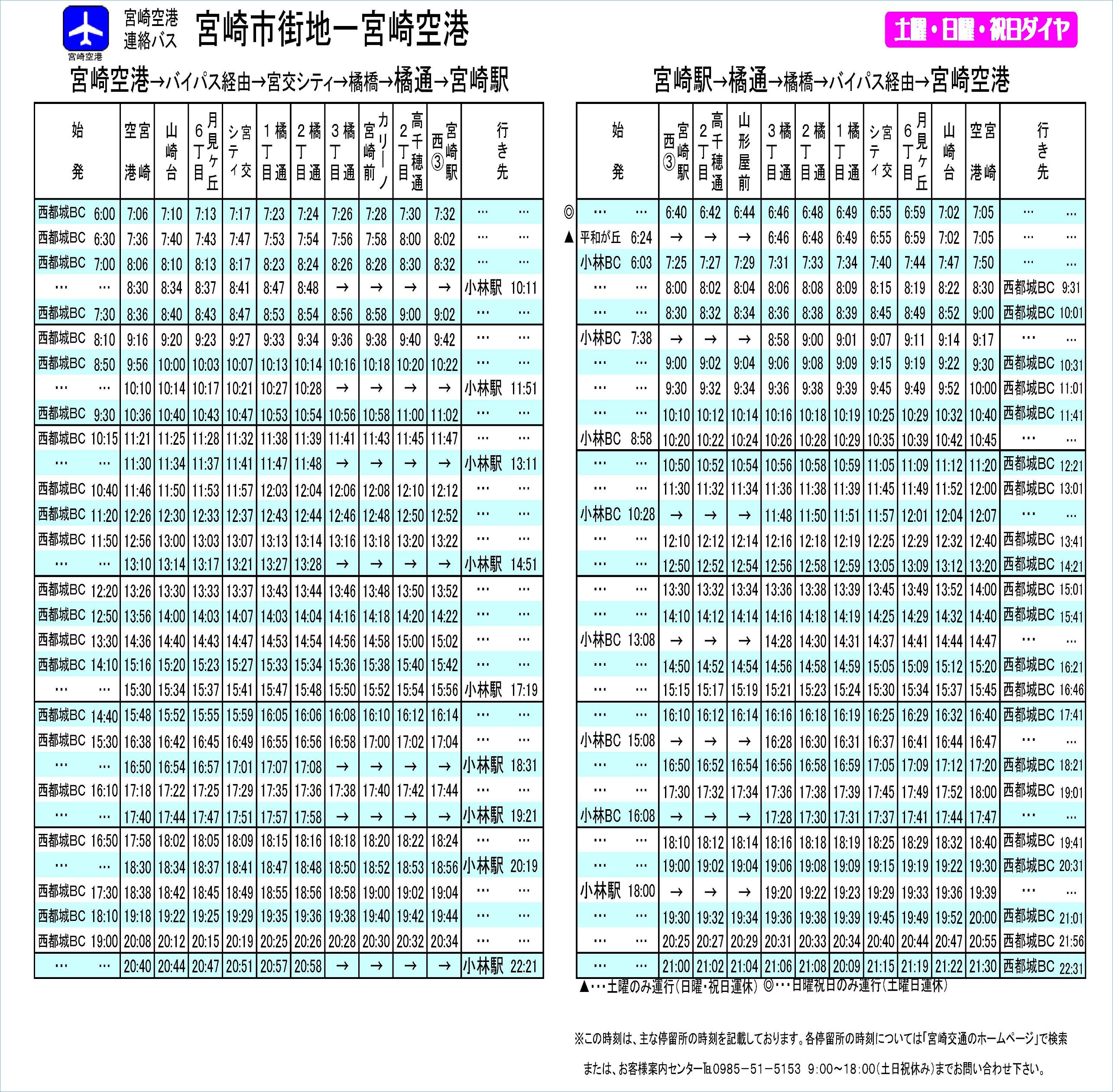 机场与JR宫崎站的巴士信息