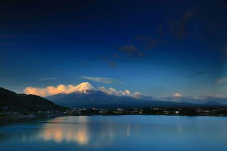 河口湖下的富士山风情