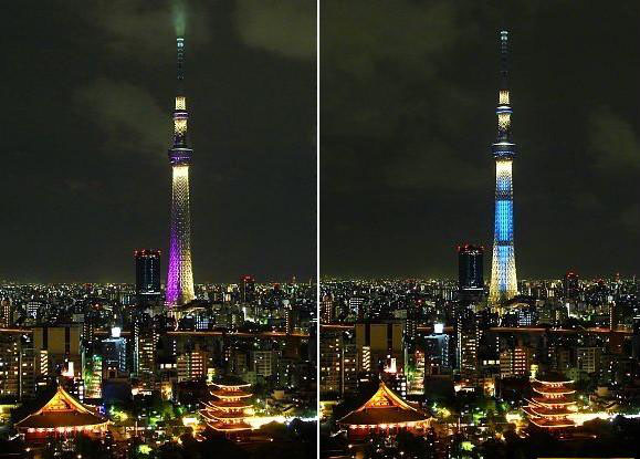 东京晴空塔首次全亮灯显流光溢彩