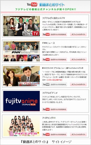 富士电视台将每天在Youtube上发布40个免费视频