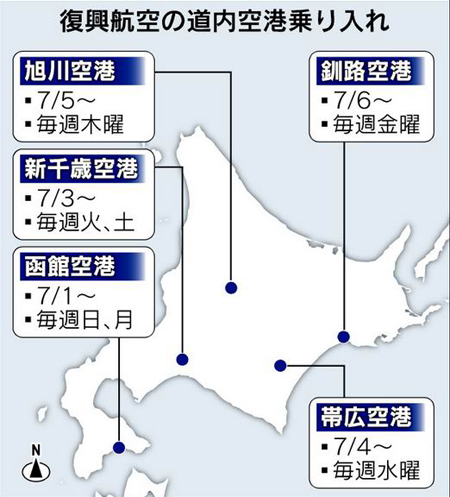复兴航空开通5条飞往北海道的航线