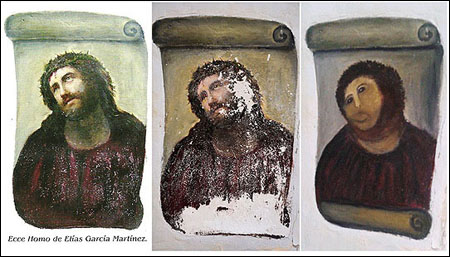 西班牙壁画遭“史上最悲催修复” 网友也来“创作”