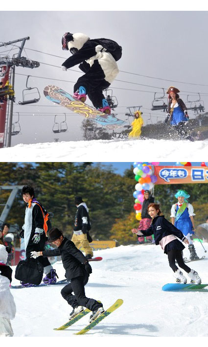 日本富士山滑雪场开业并举行滑雪比赛
