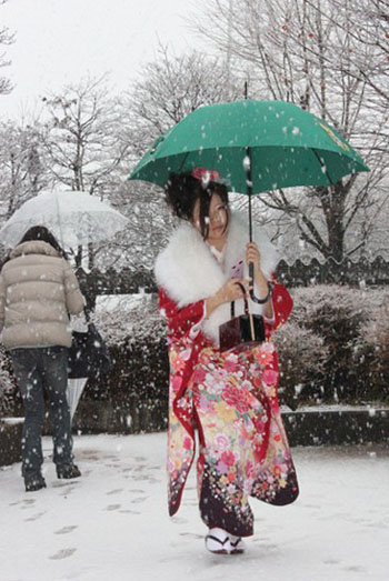 成人节东京降大雪 部分交通出现混乱
