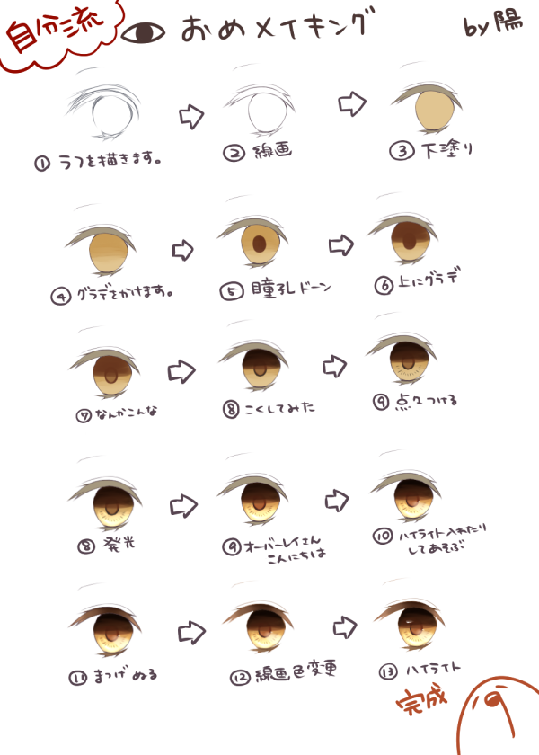 日本推特网友教你13步画出动漫人物眼睛