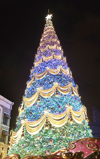 绚丽圣诞夜 大阪府点亮世界第一圣诞树