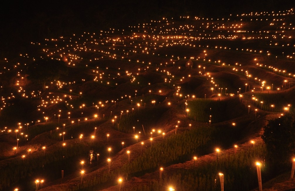 点亮地上的繁星图 日本棚田夜祭