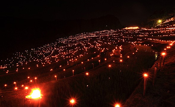 点亮地上的繁星图 日本棚田夜祭