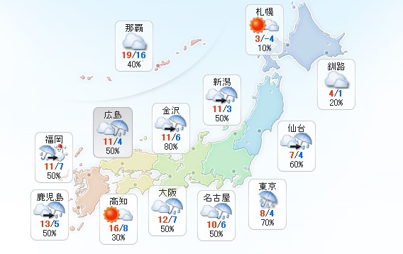 日本全国天气一览