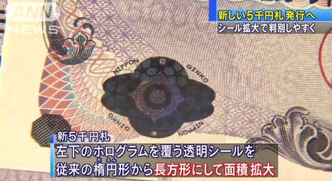 日本新版5千日元纸币亮相 12日正式发行