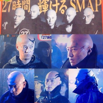 SMAP广告挑战新造型 特殊化妆变光头