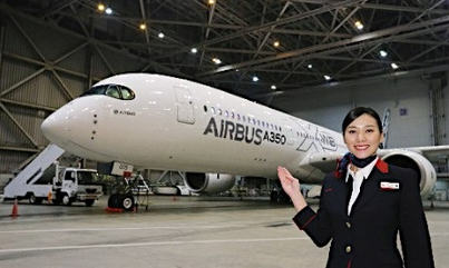 日本航空展示首次引进的空客A350型客机