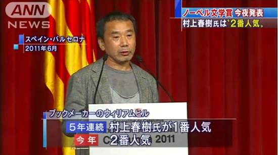 诺贝尔文学奖今晚公布 “陪跑王”村上春树赔率跌落