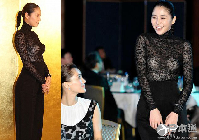 长泽雅美领奖穿蕾丝透视装 胸型清晰可见