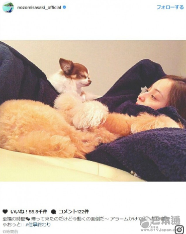 女星佐佐木希晒和爱犬合照“珍惜最幸福的时光”