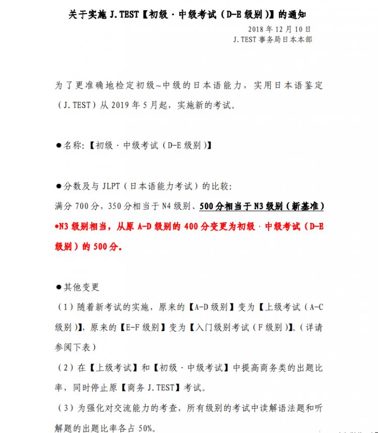 实用日本语鉴定J.TEST将于2019年5月开始进