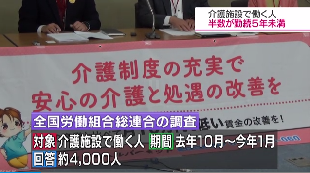 日本全劳联调查显示：近半数看护机构工作人员工龄在五年以下