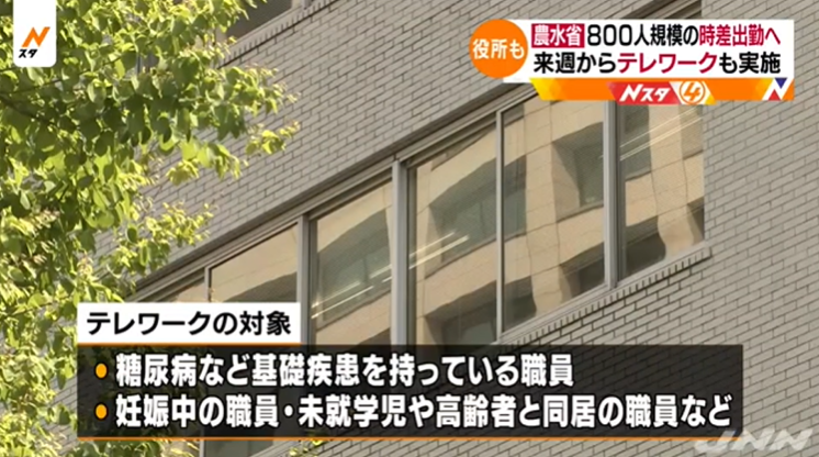 日本农林水产省将实施远程办公和错峰出勤